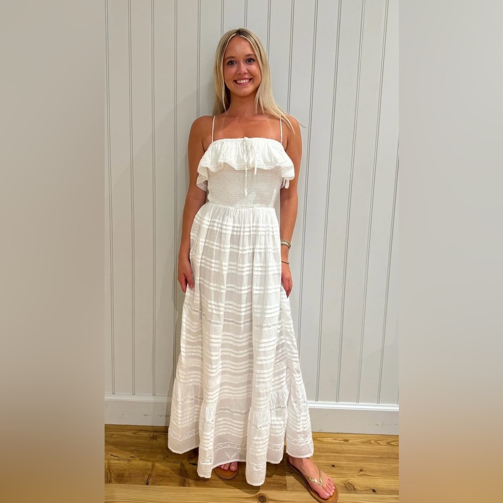 Vineyard Vines White Smocked Ruffle Maxi Dress